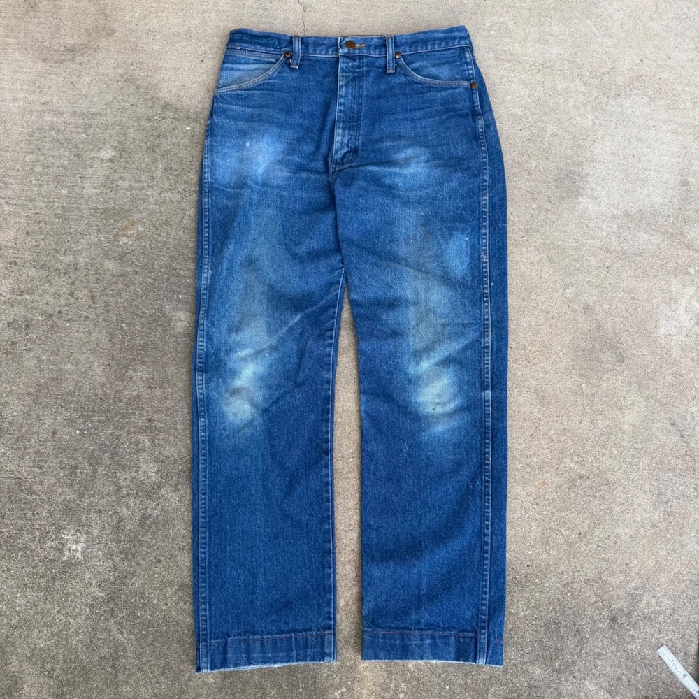 Vintage Wrangler Blue Denim Jeans Mens Straight Leg Western Workwear 32x30